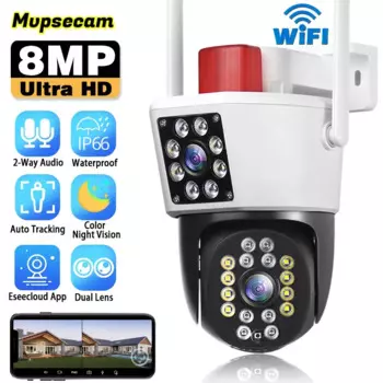 Wi-Fi камера наблюдения, уличная 8MP 4K, двойной объектив, HD-видеокамера безопасности, IP-камеры, умный AI, отслеживание обнаружения человека, беспроводное видеонаблюдение