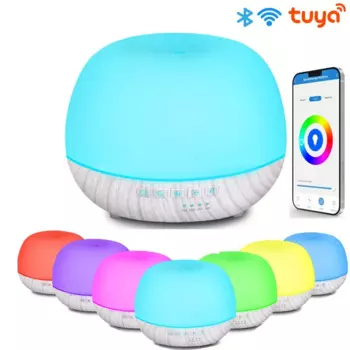Wi-Fi Smart 500 мл ароматерапевтический диффузор эфирного масла с древесным зерном, ультразвуковой увлажнитель воздуха с дистанционным управлением, прохладный с 7 цветными светодиодами