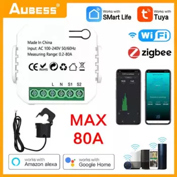 Wi-Fi/Zigbee Tuya умный измеритель энергии 80A, трансформатор тока, зажим, кВтч, монитор мощности, ваттметр, технические модули электричества