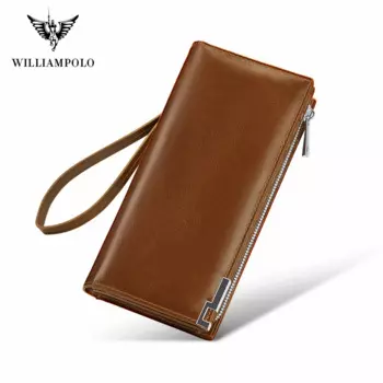 WILLIAMPOLO мужской кошелек из натуральной кожи с карманом для монет, длинный кошелек большой емкости, сумка для мобильного телефона, RFID-держатель для карт, кошельки-клатчи