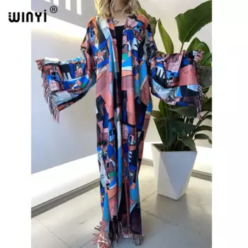 WINYI 2021 Европа зима женский кардиган Стич sexcy Бохо Макси африканский праздник рукав летучая мышь кафтан кимоно