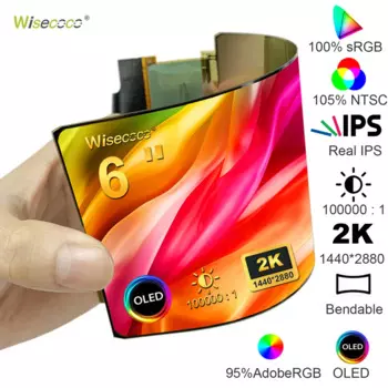 Wisecoco 6-дюймовый гибкий монитор 2K 2880x1440 IPS OLED AMOLED Ультратонкий гибкий экран с платой драйвера HDMI типа C