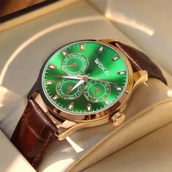 WOKAI, модные мужские кварцевые часы с тремя глазами, кожаный ремень, мужские деловые спортивные водонепроницаемые часы, простые ретро