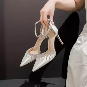 Women's Shoes Satin Summer Fashion Tassel Chain High Heels Black Hollow Sandals Heels Women Женские Сандалии На Платформе