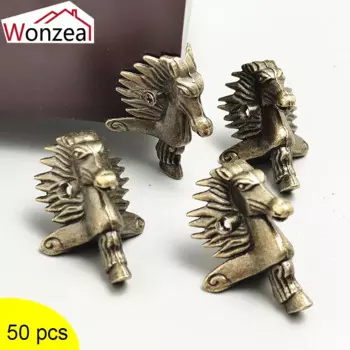 Wonzeal 50 шт. Античная бронзовая Подарочная коробка с головой лошади для украшения ювелирных изделий Деревянный ящик защита для ног и углов мебельная фурнитура 39*24 мм
