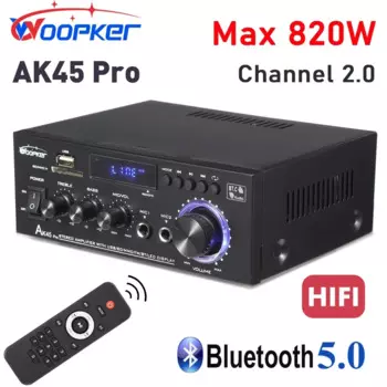 Woopker стерео усилитель мощности AK45 Pro Max 820 Вт 2-канальный Bluetooth 5,0 Hi-Fi AMP плеер для домашнего кинотеатра автомобиля караоке