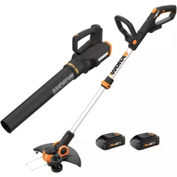 Worx 20 в струнный триммер беспроводной & Edger 3,0 + воздуходувка для листьев Беспроводная с батареей и зарядной турбиной, черная и оранжевая
