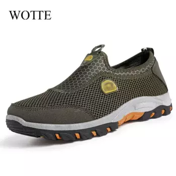 WOTTE Summer Slip-On Mesh Sneakers Men Shoes Outdoor Breathable Male Shoes Loafers Casual Walking Footwear кроссовки мужские