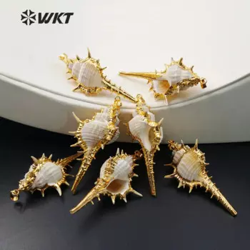 WT-JP023, оптовая продажа, модные ювелирные изделия, золотой кулон ракушка, горячая Распродажа, настоящая Морская ракушка, труба с подвеской золотого цвета для женщин