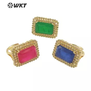 WT-MR023 Красочная шпинель с зубцами из драгоценного камня с квадратным сапфиром из настоящего золота 18 карат, женское кольцо регулируемого размера для вечеринки