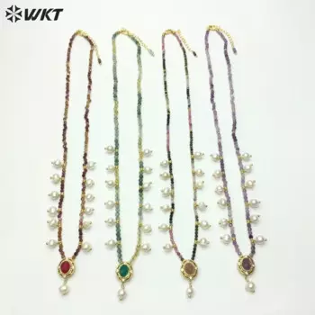 WT-N1473 красивые и изысканные красочные драгоценные камни в форме капли с крошечными жемчужными бусинами ювелирные изделия для женщин
