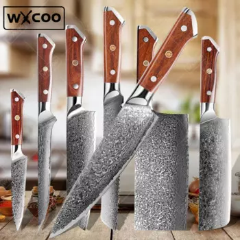 WXCOO чрезвычайно острый нож для нарезки дамасской стали, тесак для мяса, японские кухонные ножи шеф-повара, кухонный нож с красной деревянной ручкой