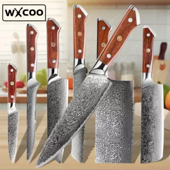 WXCOO Универсальный нож шеф-повара, набор дамасских кухонных ножей, ножи для резки овощей, острые ножи для мясного мясника