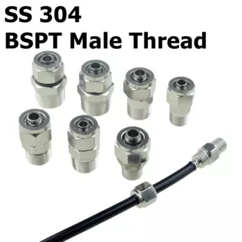 WYWBEY Адаптер пневматический из нержавеющей стали 1/8 1/4 3/8 1/2 4 6 8 10 12 мм