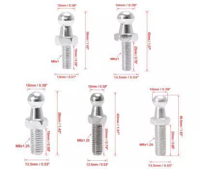 X Autohaux 10 мм M8x15 мм M8x20 мм M8x25 мм M6x15 мм M6x20 мм Автомобильные газовые стойки Шариковые шпильки серебристого тона для газовых стоек Амортизаторы 2 комплекта 4 комплекта