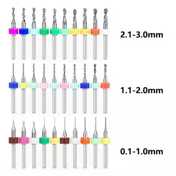 XCAN сверло для печатной платы, 30 шт., 0,1-1,0 1,1-2,0 2,1-3,0 мм, набор микропистолетов для сверления печатных плат, твердосплавное сверло