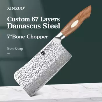 XINZUO 7-дюймовый Нож для измельчения костей, пользовательский 67-слойный нож из дамасской стали для мясника, прочный нож для Северной Америки, черный цвет