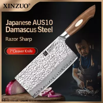 XINZUO 7 ''нож для резки мяса с черным рукоятка из ореха из нержавеющей стали японский AUS10 Дамасские инструменты для приготовления пищи Кливер лучший подарок