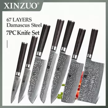 XINZUO 7 шт. Pro набор кухонных ножей в японском стиле кухонные ножи Santoku нож для мяса нож для очистки фруктов дамасская сталь шеф-повар
