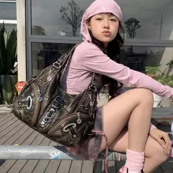 Xiuya винтажная сумка через плечо для женщин Y2k, Готическая Большая вместительная модная сумка-тоут, эстетичная кожаная роскошная женская сумка