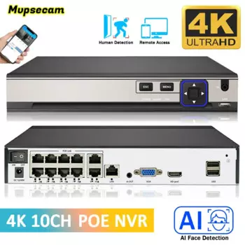 Xmeye 4K 10CH POE NVR 10-канальный видеорегистратор для 48V POE 8MP 5MP IP-камера видеонаблюдения с обнаружением лиц Audio Out P2P