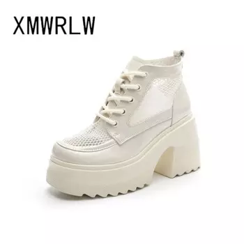 XMWRLW женские ботильоны 2023 летние дышащие сетчатые Модные женские ботинки на квадратном каблуке женские летние ботильоны на высоком каблуке