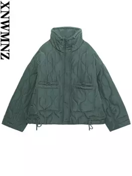 XNWMNZ Женская мода осень зима парка пальто свободный стоячий воротник карманы мягкие парки женская зеленая куртка женская теплая верхняя одежда