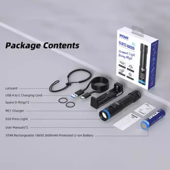 XTAR D20 пресс-фонарик для дайвинга 1200 люмен