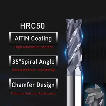 HRC50 55 65 Твердосплавная плоская концевая фреза с ЧПУ, 4 канавки, металлический стальной инструмент, ключ, квадратная фреза, 4 мм, 6 мм, 8 12 хвостовиков