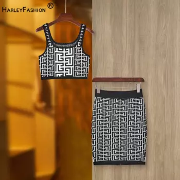 Y2K Лидер продаж, популярный стиль, Женский комплект из 2 предметов с жилетом, смесь шерсти, мягкая трикотажная ткань, тянущиеся геометрические мини сексуальные женские костюмы с юбкой