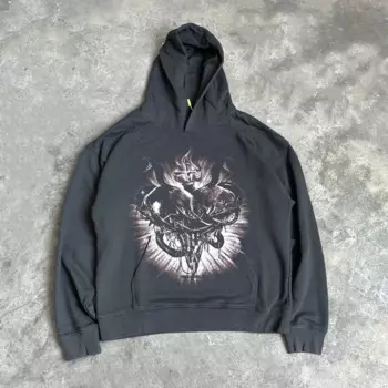 Yao888 винтажная уличная одежда ретро графический принт флисовый пуловер оверсайз 100% хлопок толстовка хип-хоп толстовки с капюшоном для мужчин