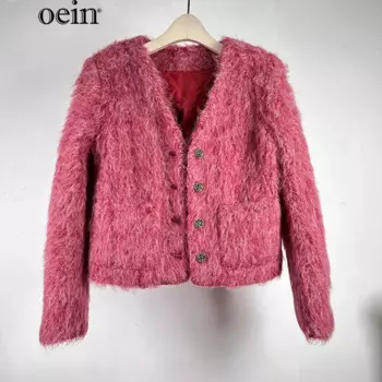 [Яоин] 2024, осеннее светское высококачественное толстое женское универсальное плюшевое короткое пальто с v-образным вырезом, Рождество, Новый год