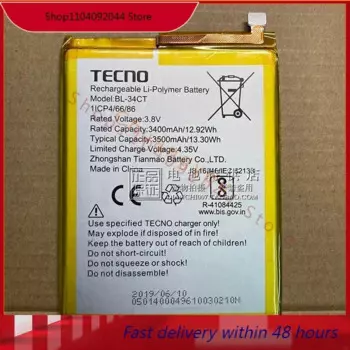 Япония подходит для tecno мобильный телефон battery bl34ct BL-34CT мобильный телефон аккумулятор 133,3 Вт/ч 3500 мАч