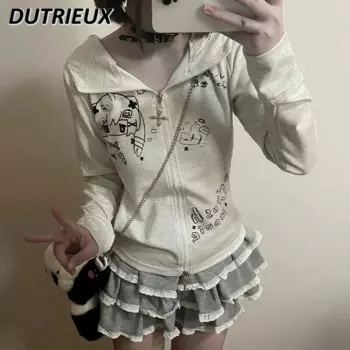 Японская милая облегающая толстовка с капюшоном и кошачьими ушками для девочек, весенне-осенний новый универсальный кардиган на молнии с длинными рукавами