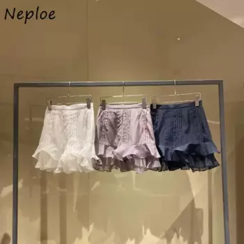 Японская мода Neploe, милая повседневная юбка с оборками, кружевные однотонные элегантные женские юбки, яркие Облегающие юбки