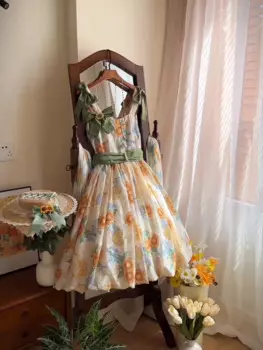 Японская модная юбка в стиле Харадзюку с подсолнухами и цветами, Jskoriginal Lolita для китайских друзей, костюм Лолиты без рукавов для девушек