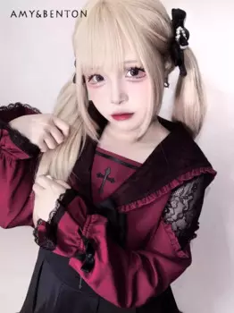 Японская осенне-зимняя серия Mine, оригинальная многоцветная рубашка с длинными рукавами и короткими рукавами, женский костюм с юбкой на талии