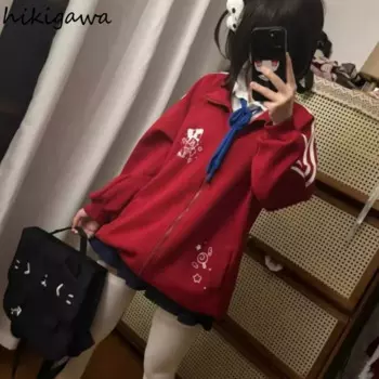 Японская толстовка на молнии для женщин 2024, Ropa Mujer Y2k, топы, толстовки на молнии в стиле аниме, уличная одежда, повседневная мода, толстовки на молнии, пальто