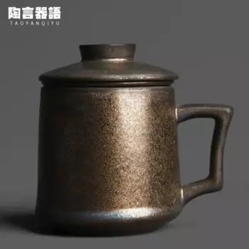 Японская жареная кружка с черной и золотой ручкой, винтажная керамика с подложкой для чая, домашняя и офисная Личная чашка для кофе, молока и питья