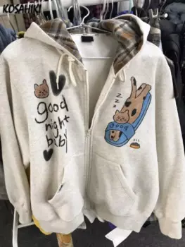 Японские милые толстовки с мультяшным принтом женская куртка Y2k в эстетическом стиле на молнии Женская Толстовка Harajuku Moleto