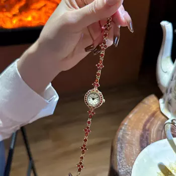 Японские роскошные часы-браслет с рубиновым мини-циферблатом, часы Su Zhong в стиле ретро Кварцевые водонепроницаемые маленькие золотые часы для женщин Reloj