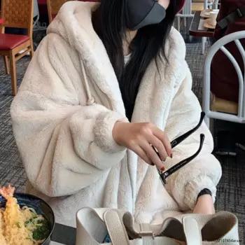 Японский Белый кавайный плюшевый свитшот, куртка, повседневные теплые толстовки с кроличьими ушками, женские свитшоты с милым бантом на осень и зиму, пальто