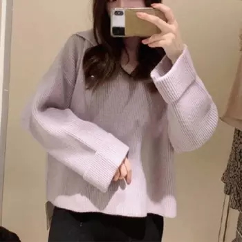 Японский джемпер, новинка осень-зима 2022, женский свитер, милый простой однотонный матросский воротник, вязаный пуловер в рубчик с длинным рукавом