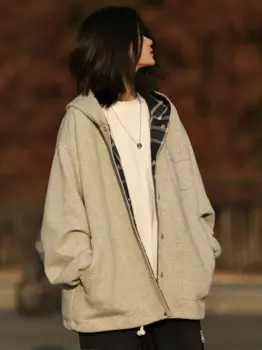 Японский ретро однотонный клетчатый кардиган с капюшоном, свитшот, Женская весенне-осенняя Свободная Повседневная универсальная куртка