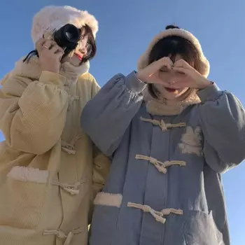 Японское кавайное пальто, женская теплая зимняя синяя японская Милая шерстяная куртка, женское свободное элегантное плотное пальто с карманами в Корейском стиле