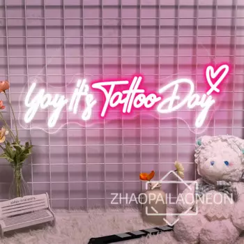 YaY it's Tattoo Day, неоновая фотография, фотография, неоновая фотография, настенное украшение, лампа, USB, тату, студия, бизнес-магазин