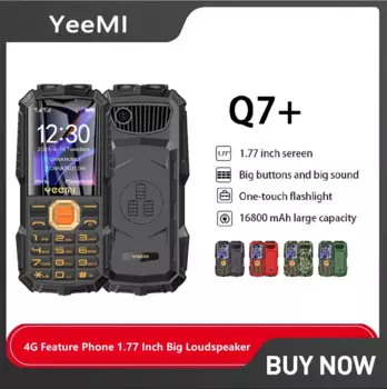 YeeMI Q7 + прочный водонепроницаемый телефон с функцией 4G, большой громкоговоритель 1,77 дюйма, телефон с внешним аккумулятором на 16800 мАч, сотовый телефон