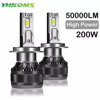 YHKOMS Автомобильная светодиодная фара H7 LED H4 H1 H8 H11 HB3 HB4 9005 9006 9012 6000K 200W 50000LM Автоматическая светодиодная лампа Турбо противотуманная фара 12 В