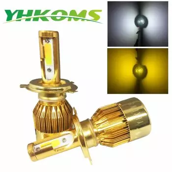 Yhkoms фар автомобиля H4 LED H7 светодиодные лампы 3000 К 6000 К H1 H3 H8 H11 9005 HB3 9006 HB4 880 881 H27 LED двойной Цвет цвет: желтый, белый свет