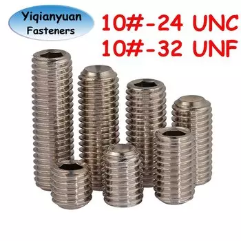 Yiqianyuan 10 #-24 UNC 10 #-32 UNF DIN916 SUS304 набор винтов с шестигранным отверстием из нержавеющей стали с безголовым шестигранным болтом